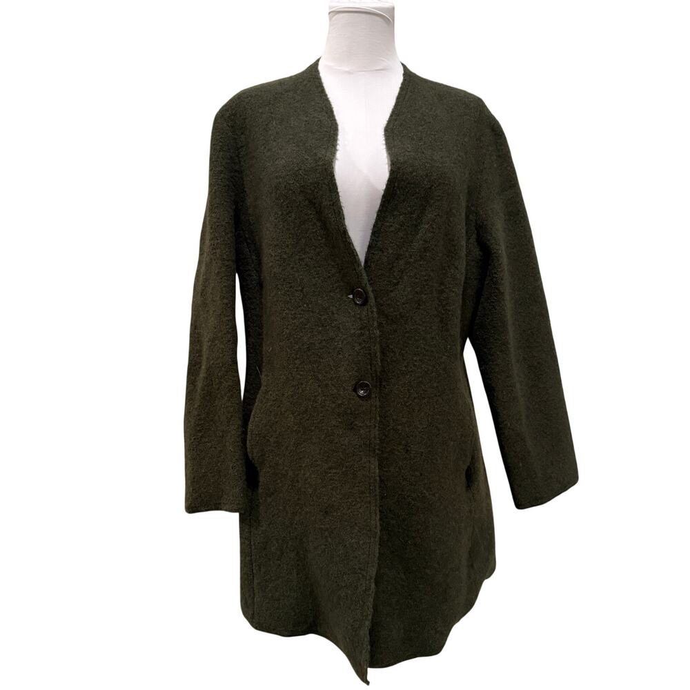 Lands End 100% Wool Olive Green Long Cardigan Coast 22w Fall Chic Autumn Office